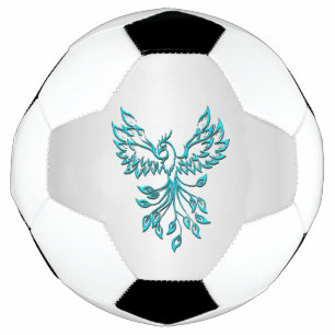 Balón De Fútbol El verde azulado Fénix azul se levanta sobre la pl