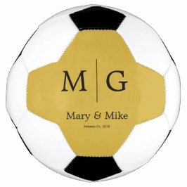 Balón De Fútbol Elegant Monogram Couple Name Metallic Gold
