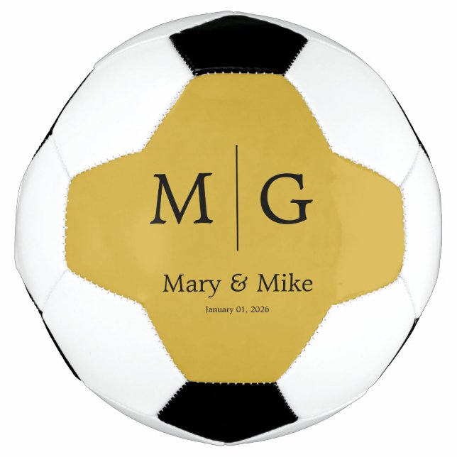 Balón De Fútbol Elegant Monogram Couple Name Metallic Gold (Anverso)