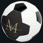 Balón De Fútbol Elegante Monograma de Oro Negro Cute Guión Girator<br><div class="desc">Elegante Monograma de Oro Negro Ball de Fútbol con guión de jugadora</div>