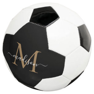 Balón De Fútbol Elegante Monograma de Oro Negro Cute Guión Girator