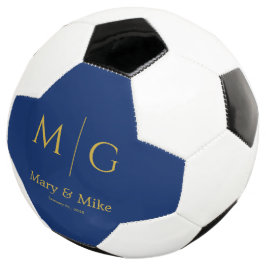 Balón De Fútbol Elegante Monograma Pareja Nombre Azul Marino