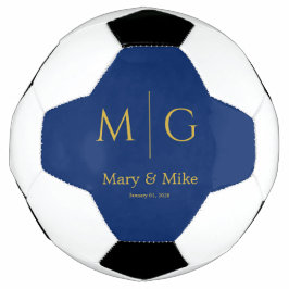Balón De Fútbol Elegante Monograma Pareja Nombre Azul Marino
