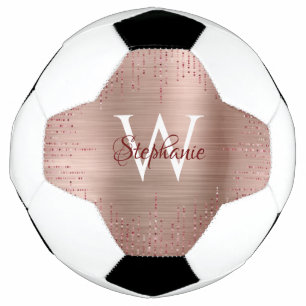 Balón De Fútbol Elegante Rosa Monograma Dorado