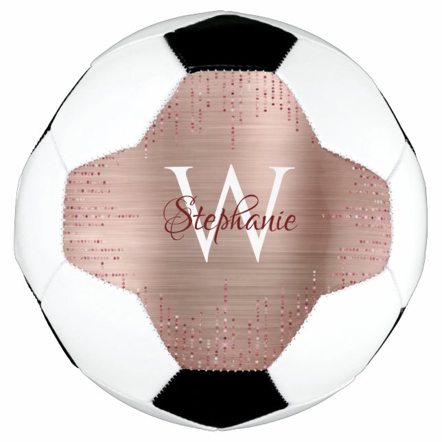 Balón De Fútbol Elegante Rosa Monograma Dorado (Anverso)
