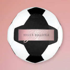 Balón De Fútbol Elegante Rubor Faux Rosa Gold | Nombre e Iniciales
