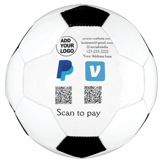 Balón De Fútbol Escaneo de pypal de Venmo para pagar añadir texto  (Anverso)
