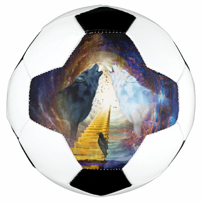 Balón De Fútbol Espectacular lobo blanco y negro (Anverso)