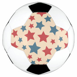 Balón De Fútbol Estrellas Rojas y Azules, 4 de Julio, Fondo Beige