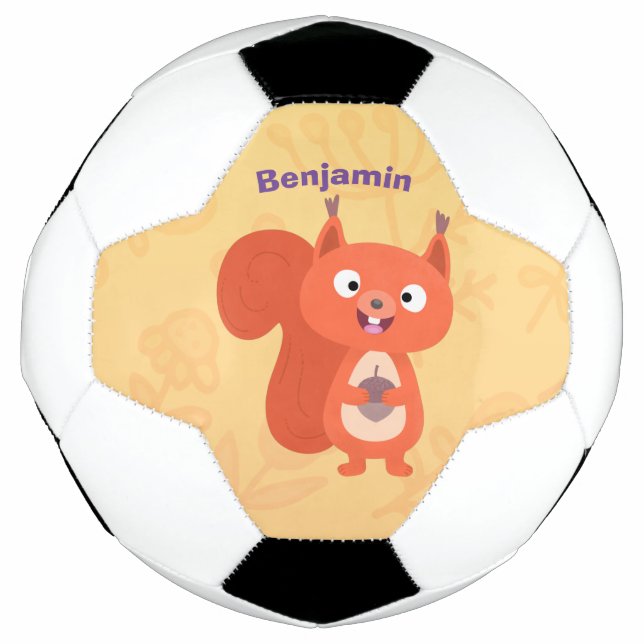 Balón De Fútbol Feliz ilustracion de personalizado de ardilla roja (Anverso)