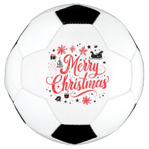 Balón De Fútbol Feliz Navidad Diseño moderno   Blanco y rojo