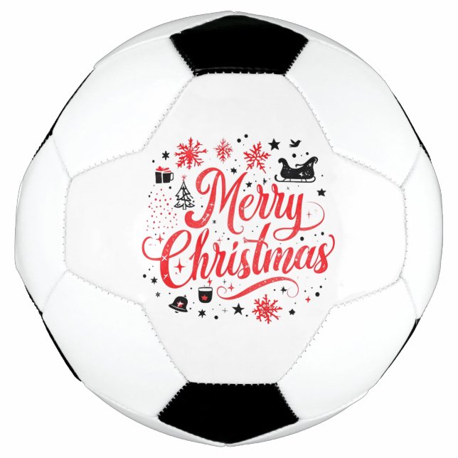 Balón De Fútbol Feliz Navidad Diseño moderno | Blanco y rojo (Anverso)