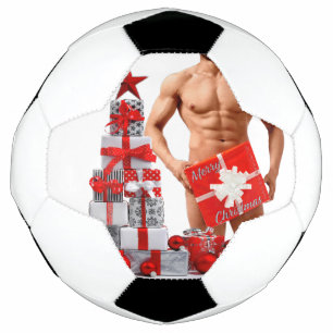 Balón De Fútbol Feliz Navidad SlipperyJoe regalo rojo blanco plata