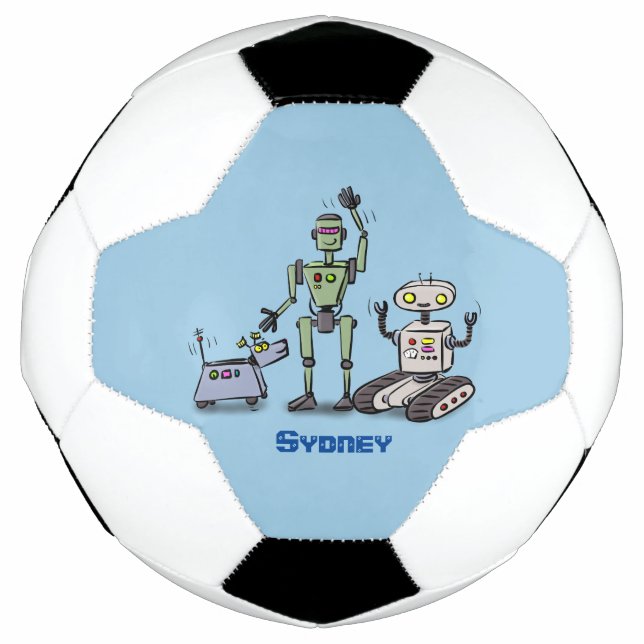 Balón De Fútbol Feliz personalizado de trío de robots lindos (Anverso)