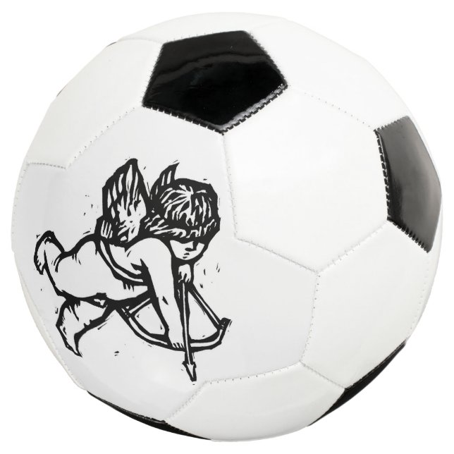 Balón De Fútbol Feliz Valentine Cupido Angel Soccer Black White (Tres cuartos)