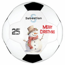 Balón De Fútbol Festividad de Snowman Monogramado Feliz Navidad