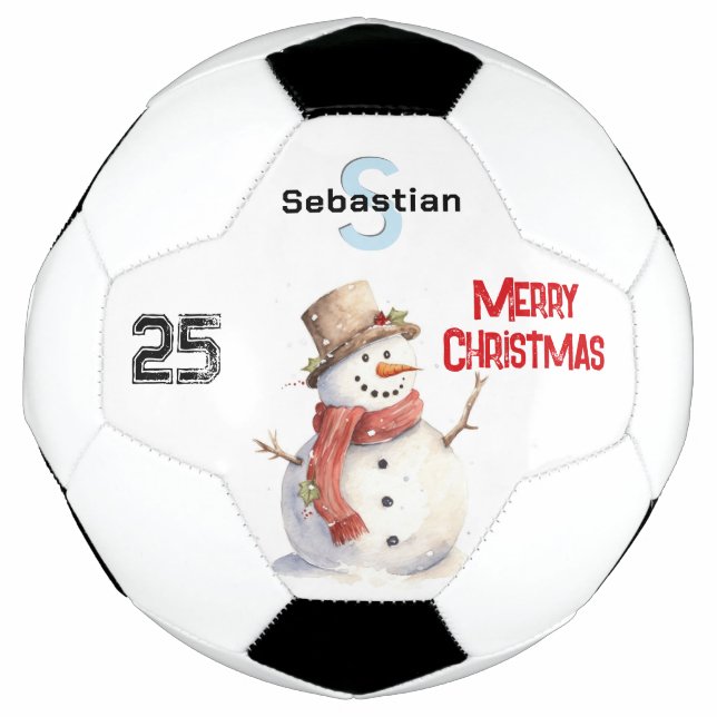 Balón De Fútbol Festividad de Snowman Monogramado Feliz Navidad (Anverso)