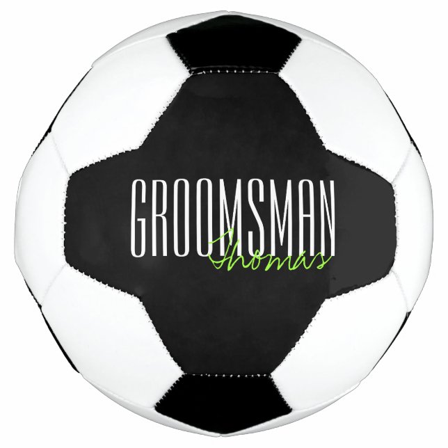 Balón De Fútbol Fiesta de boda personalizada "Groomsman" en negrit (Anverso)
