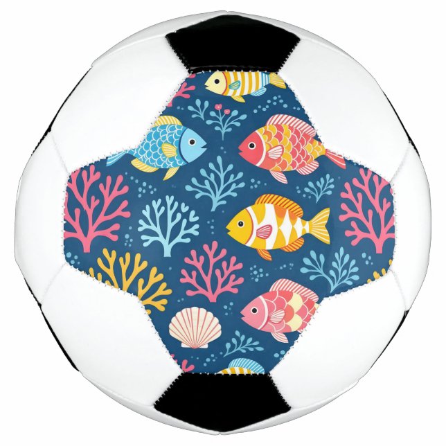Balón De Fútbol Fish and coral nautical blue (Anverso)