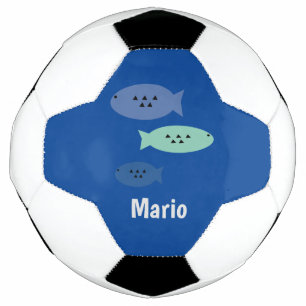 Balón De Fútbol Fish Blue Monograma Nombre Soccer Ball