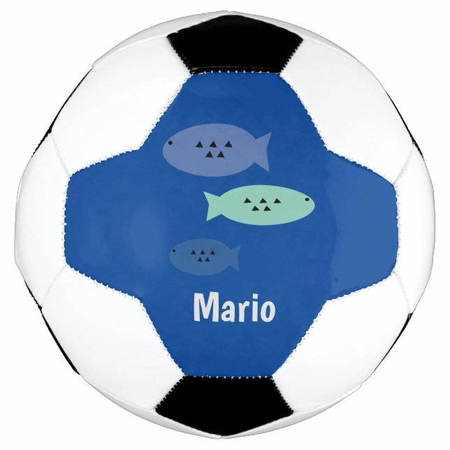 Balón De Fútbol Fish Blue Monograma Nombre Soccer Ball (Anverso)