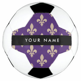 Balón De Fútbol Fleur de Lis, Beige sobre Púrpura, Real, Tu Nombre
