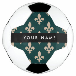 Balón De Fútbol Fleur de Lis, beige sobre verde, real, tu nombre