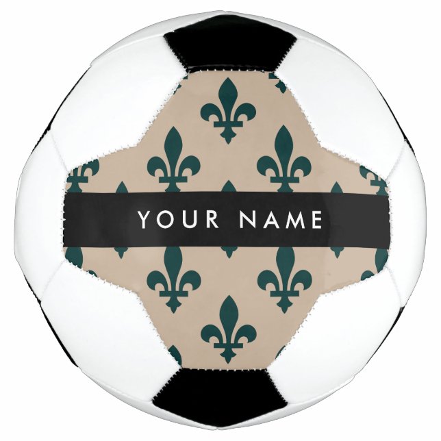 Balón De Fútbol Fleur de Lis, Green on Beige, Royal, Your Name (Anverso)