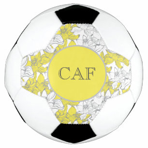 Balón De Fútbol Floral amarilla y gris monogramada