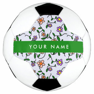 Balón De Fútbol Flores Coloridas, Fondo Azul, Verde