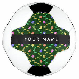 Balón De Fútbol Flores Coloridas, Fondo Verde, Negro