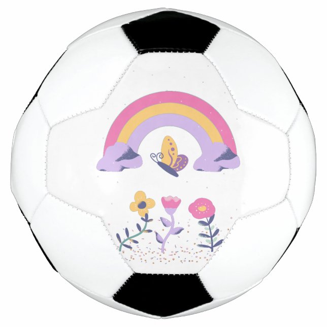 Balón De Fútbol Flores de nubes de mariposa arco iris (Anverso)