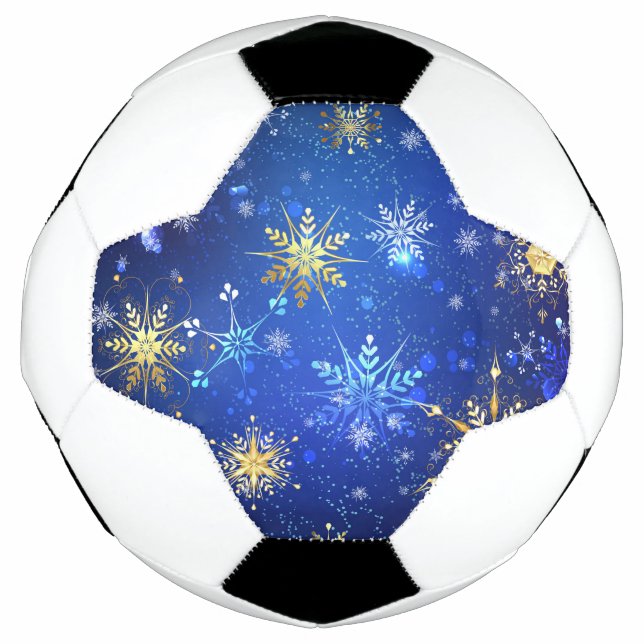Balón De Fútbol Fondo azul XMAS con copos de nieve dorados (Anverso)