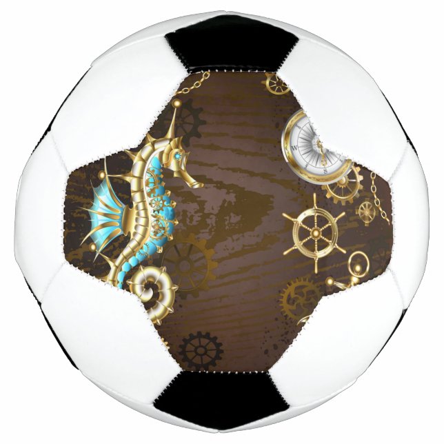 Balón De Fútbol Fondo de madera con caballito de mar mecánico (Anverso)