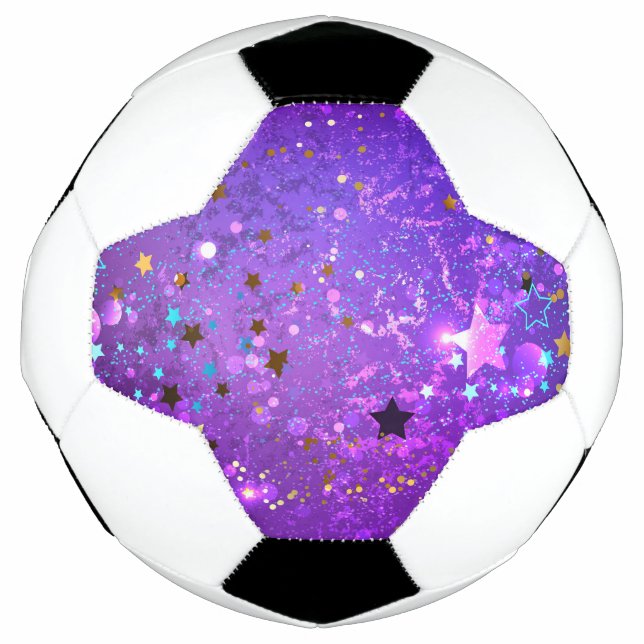 Balón De Fútbol Fondo de Relieve metalizado púrpura con estrellas (Anverso)
