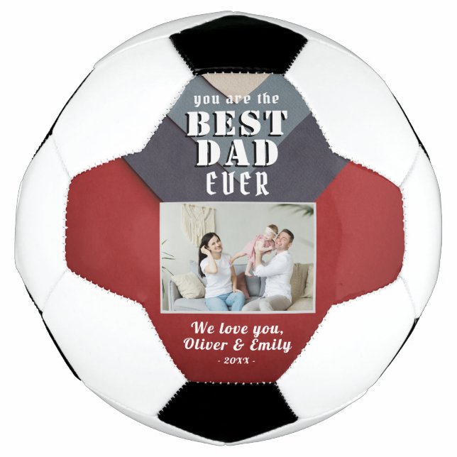 Balón De Fútbol Foto moderna de la familia azul rojo de mejor papá (Anverso)