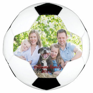 Balón De Fútbol Foto personalizada 2 caras de familia Script negro