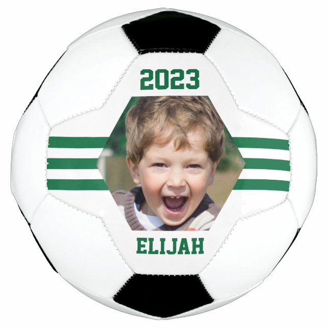Balón De Fútbol Foto personalizada Keepsake Hunter franjas verdes (Anverso)