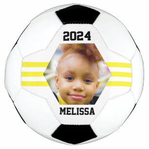 Balón De Fútbol Foto personalizada Keepsake rayas amarillas