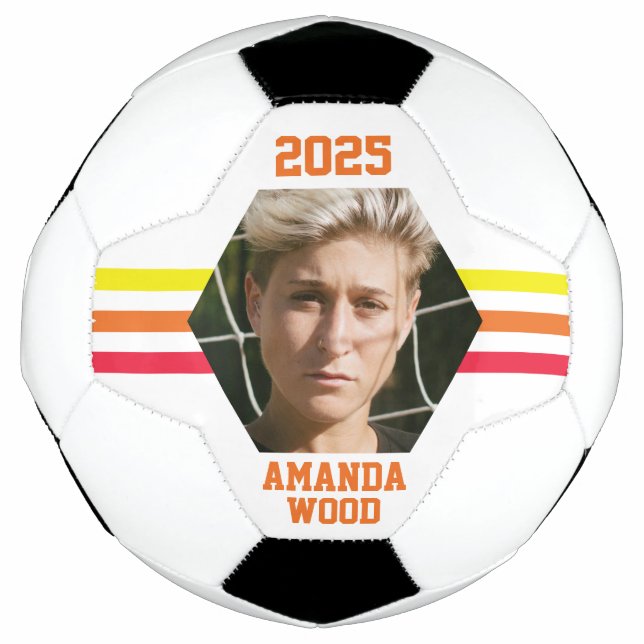 Balón De Fútbol Foto personalizada Keepsake rayas arcoiris (Anverso)