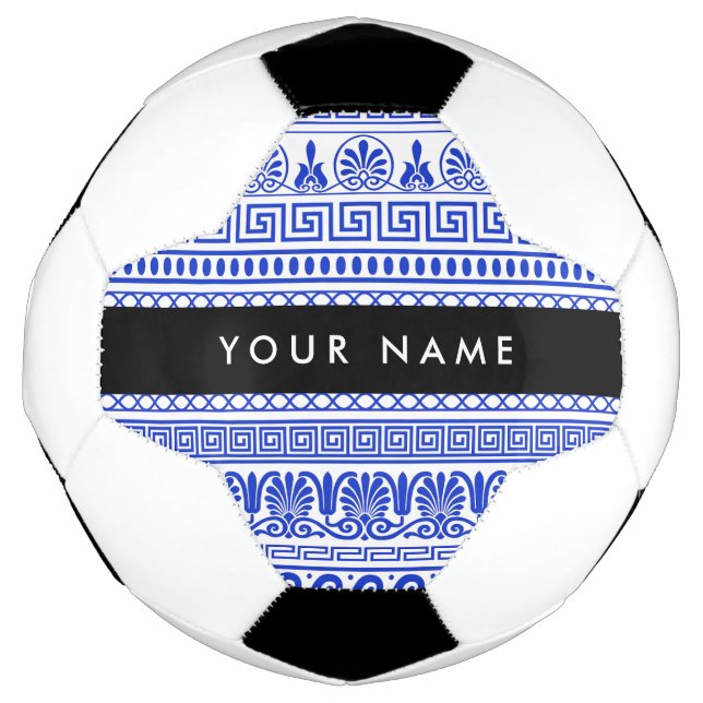 Balón De Fútbol Fret griego, llave de meandro mixta, azul, tu nomb (Anverso)