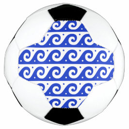 Balón De Fútbol Fret griego, patrón de onda mediterránea, azul