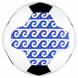 Balón De Fútbol Fret griego, patrón de onda mediterránea, azul
