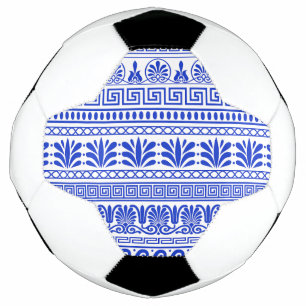 Balón De Fútbol Fret griego, patrón mediterráneo, azul