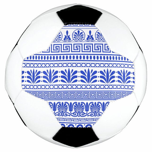 Balón De Fútbol Fret griego, patrón mediterráneo, azul (Anverso)