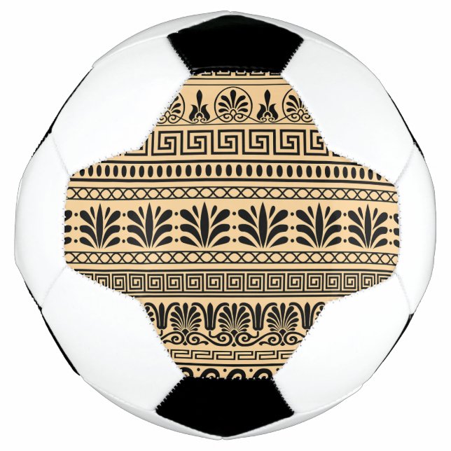 Balón De Fútbol Fret griego, patrón mediterráneo, marrón (Anverso)