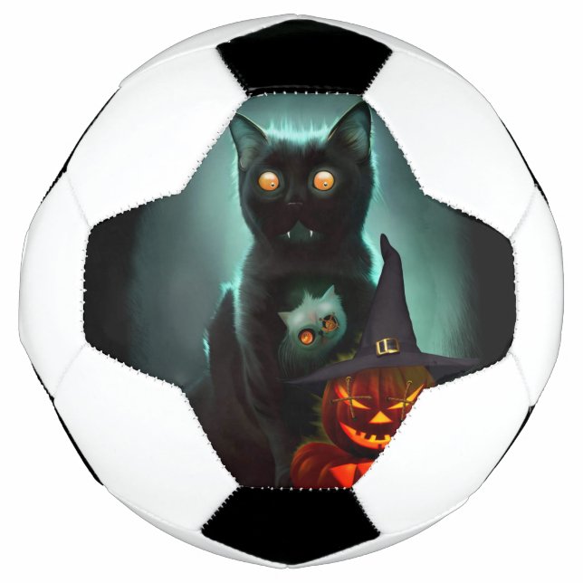 Balón De Fútbol Gato de vampiros y mago calabaza Halloween Surreal (Anverso)