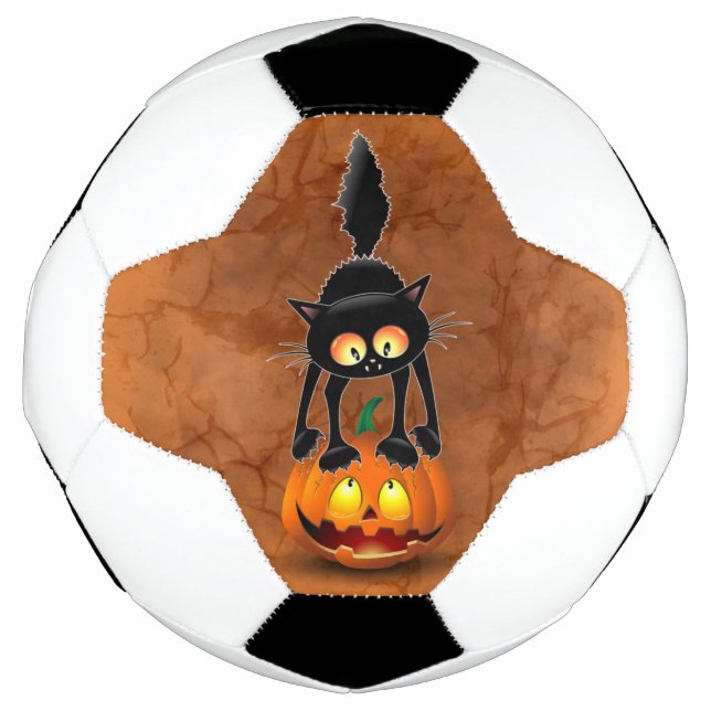 Balón De Fútbol Gato Personalizado asustado de Halloween en calaba (Anverso)