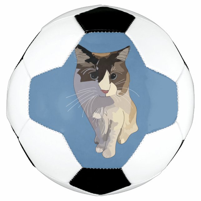 Balón De Fútbol gato Ragdoll, azul polvoriento (Anverso)
