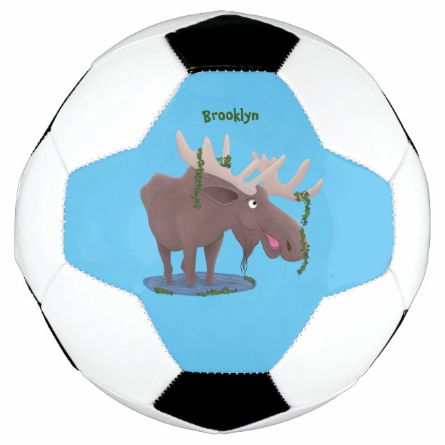 Balón De Fútbol Gracioso ilustracion personalizado de alce feliz (Anverso)